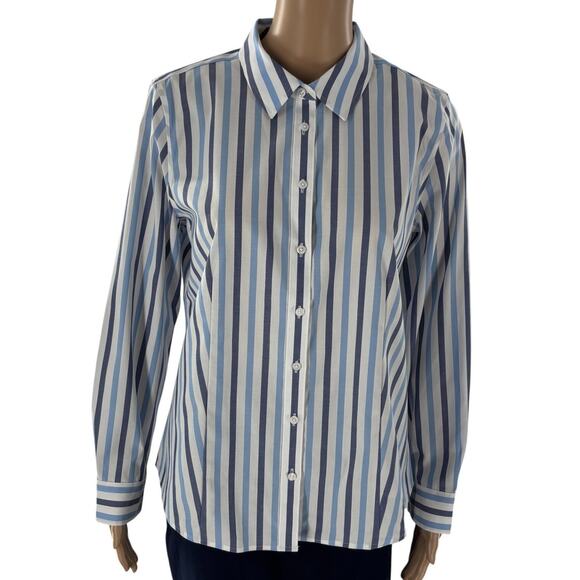 Talbots Blue Sunshine Stripe Non Iron White Button Down Perfect Shirt - Picture 2 of 8